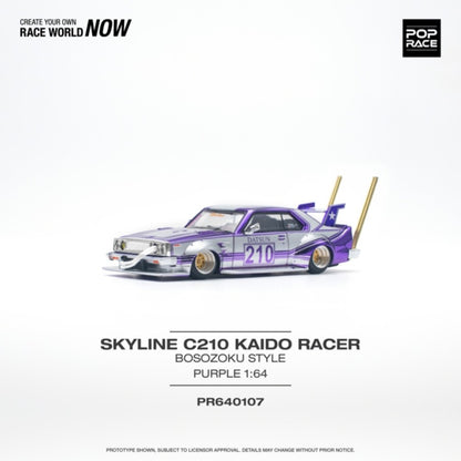 1/64 SKYLINE C210 KAIDO RACER (BOSOZOKU STYLE) PURPLE CHROME/SILVER - PR640107