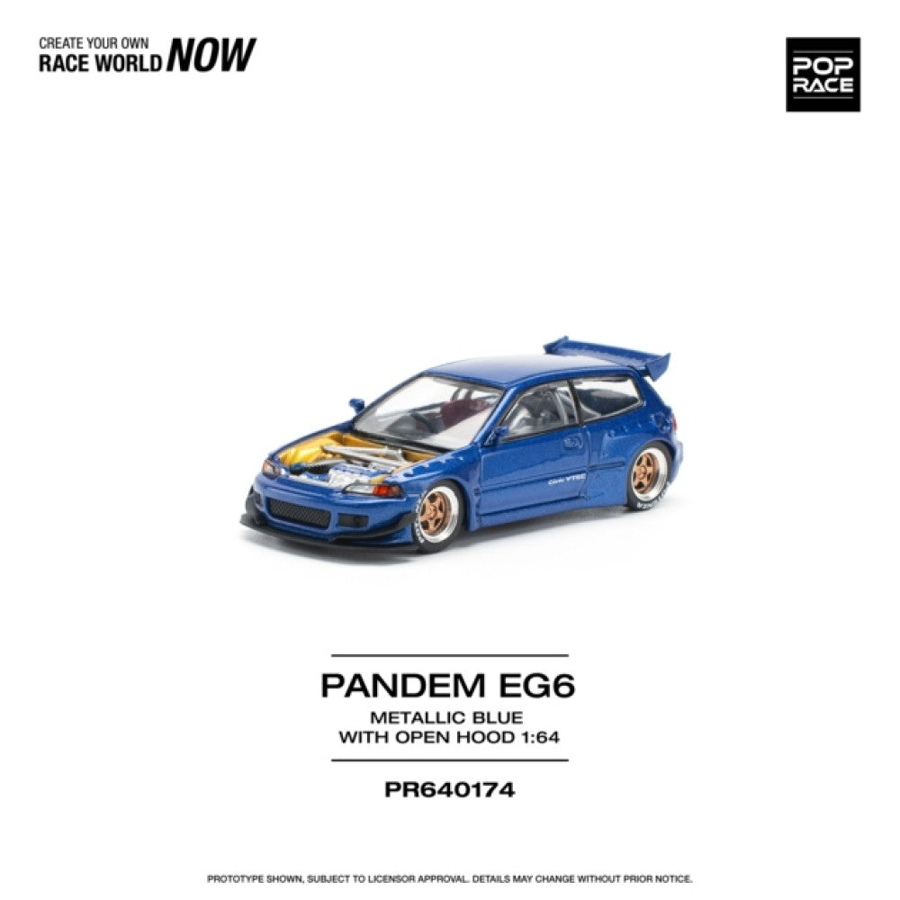 1/64 PANDEM CIVIC EG6 METALLIC BLUE WITH OPEN HOOD - Poprace - PR640174