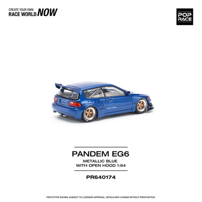 1/64 PANDEM CIVIC EG6 METALLIC BLUE WITH OPEN HOOD - Poprace - PR640174