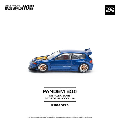 1/64 PANDEM CIVIC EG6 METALLIC BLUE WITH OPEN HOOD - Poprace - PR640174