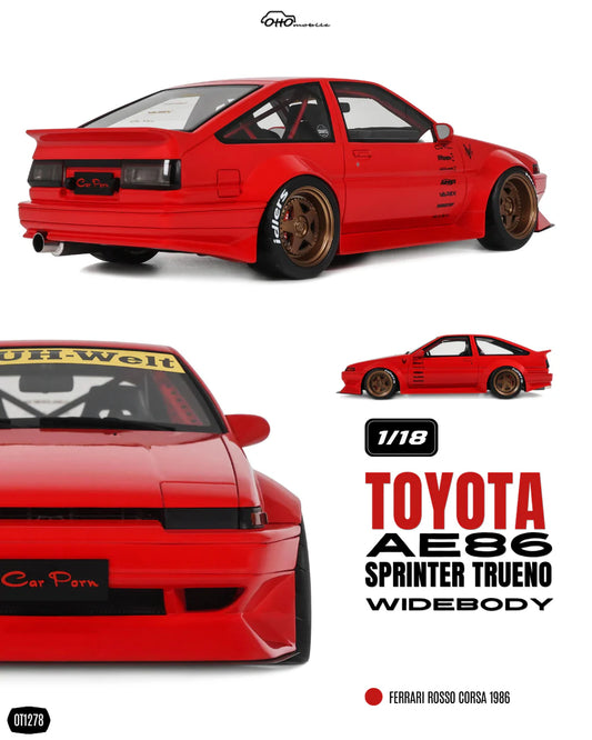 1/18 1986 TOYOTA AE86 SPRINTER TRUENO WIDEBODY - FERRARI ROSSO CORSA  - Otto Models - OT1278
