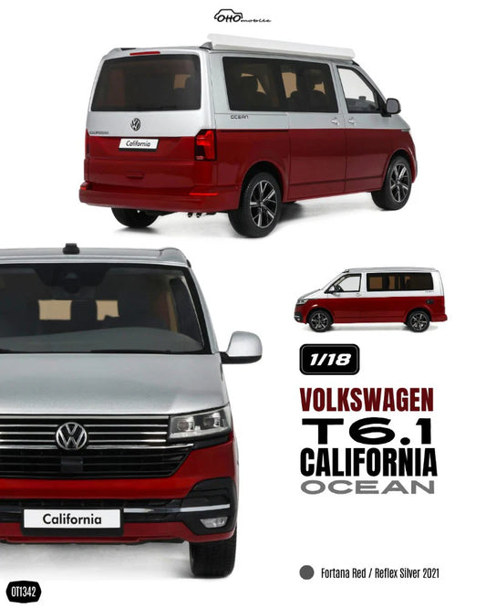 1/18 2021 VOLKSWAGEN T6.1 CALIFORNIA OCEAN - FORTANA RED / REFLEX SILVER 2021  - Otto Models  -  OT1342
