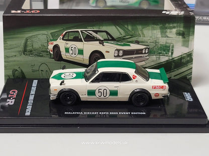 1/64 Nissan Skyline 2000 GT-R (KPGC10) #50, white/green Malaysia Diecast 2023 Special Expo Edition